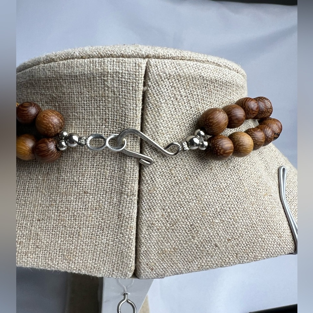 Wood & Metal Double Strand Necklace with Acrylic & Stone Pendant - Picture 5 of 8